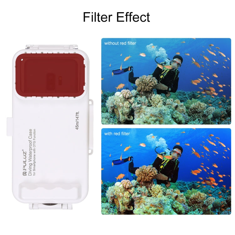 PULUZ 45m/147ft Water-resistant Diving Case Photo Video Taking Underwater Housing Cover for iPhone 16 / 16 Pro / 15 / 15 Pro, Galaxy, Huawei, Xiaomi, Google Android OTG Smartphones with Type-C Port(White) - free shipping - PMC TechLife - Order now!