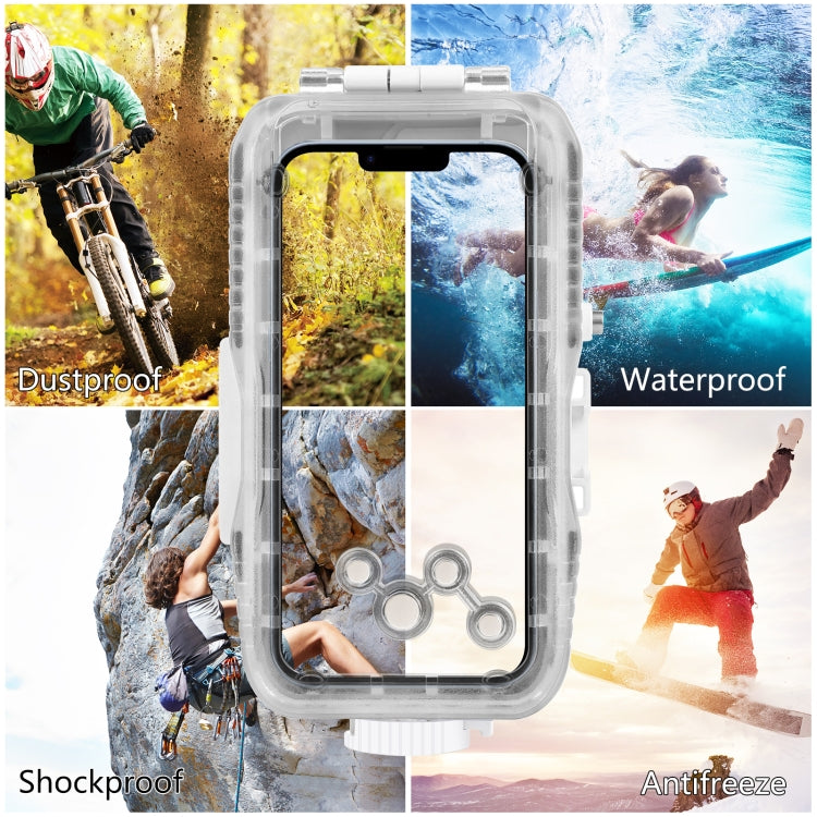 PULUZ 40m/130ft Water-resistant Diving Case for iPhone 16 / 15 / 15 Pro / 14 / 14 Pro / 13 / 13 Pro / 12 / 12 Pro, with One-way Valve Photo Video Taking Underwater Housing Cover(White)