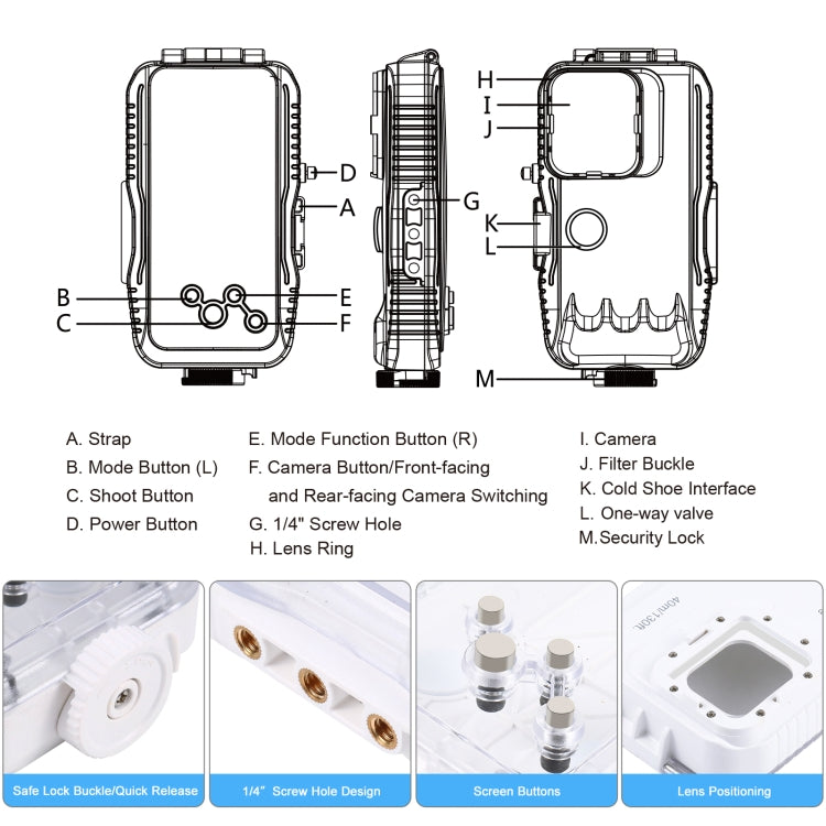 PULUZ 40m/130ft Water-resistant Diving Case for iPhone 15 Pro Max / 15 Plus / 14 Plus / 14 Pro Max / 13 Pro Max / 12 Pro Max / 11 Pro Max, with One-way Valve Photo Video Taking Underwater Housing Cover(White)