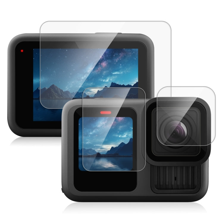 For GoPro HERO13 Black PULUZ 3 in 1 Lens and Front Back Screen 9H 2.5D Tempered Glass Film (Transparent)