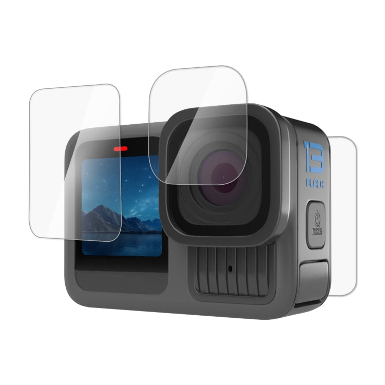 For GoPro HERO13 Black PULUZ 3 in 1 Lens and Front Back Screen 9H 2.5D Tempered Glass Film (Transparent)