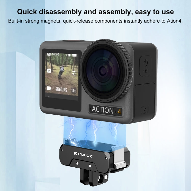 For DJI Osmo Action 5 Pro / 4 / 3 PULUZ Magnetic Quick Release Metal Base (Black) - Mount & Holder by PULUZ | Online Shopping South Africa | PMC Jewellery | Buy Now Pay Later Mobicred