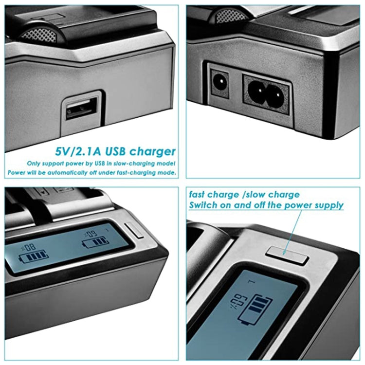 Dual Channel LCD Display Digital Battery Charger with USB Port for Sony BP-U30 / U60 / U90 Battery, Compatible with Sony EX260 / EX280 / FS7 - free shipping - PMC TechLife - Order now!