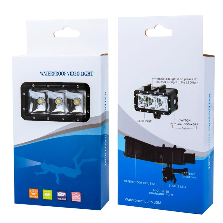 30M Waterproof Video Light 3 Modes Flashlight with Base Mount & Screw for GoPro, Insta360, DJI and Other Action Cameras - free shipping - PMC Jewellery - Order now!