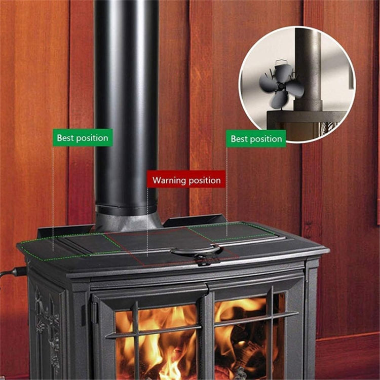 YL603 Eco-friendly Aluminum Alloy Heat Powered Stove Fan with 4 Blades for Wood / Gas / Pellet Stoves (Silver)