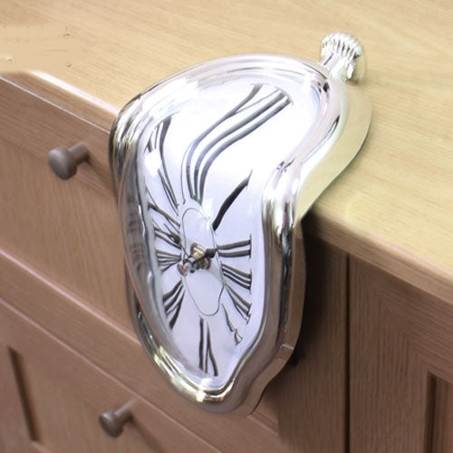 Roman Numeral Novelty Distorted Retro Timepiece Art Warp Chrome Melting Quartz Irregular Clock(Gold) - Wall Clock by PMc TechLife | Online Shopping South Africa | PMc TechLife | Buy Now Pay Later Mobicred