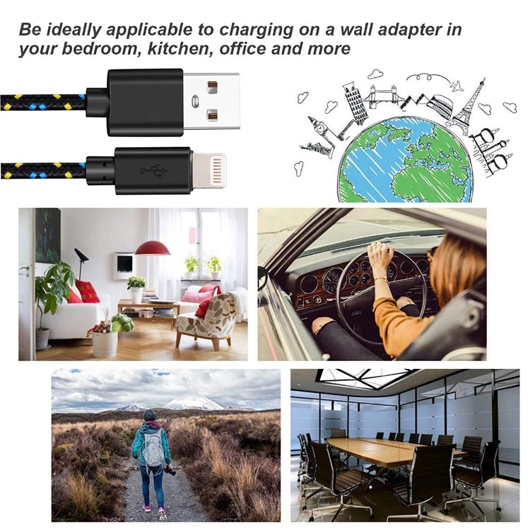 1m Nylon Netting USB Data Transfer Charging Cable For iPhone, iPad, Compatible with up to iOS 15.5(Purple)