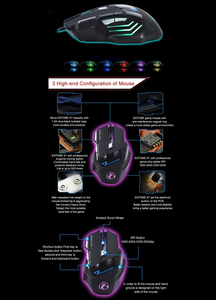 7 Buttons with Scroll Wheel 5000 DPI LED Wired Optical Gaming Mouse for Computer PC Laptop(Black) - Wired Mice by PMC TechLife | Online Shopping South Africa | PMC TechLife | Buy Now Pay Later Mobicred