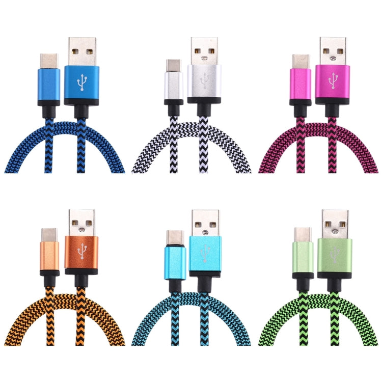 1m Woven Style USB-C / Type-C 3.1 to USB 2.0 Data Sync Charge Cable(Magenta)