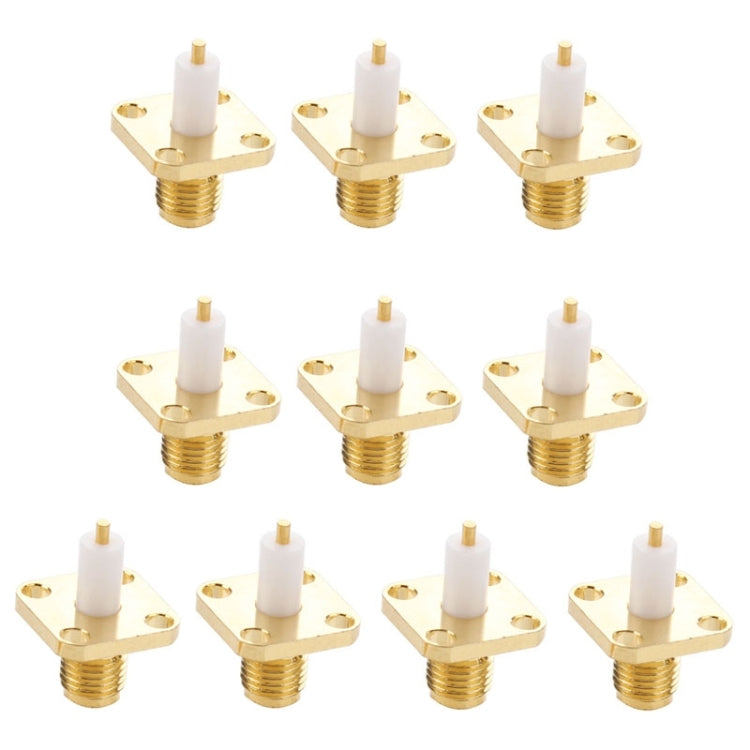 10 PCS Gold Plated SMA Female 4 Holes Chassis Panel Mount Extended Dielectric Solder Connector Adapter - Connectors by PMC Jewellery | Online Shopping South Africa | PMC Jewellery | Buy Now Pay Later Mobicred