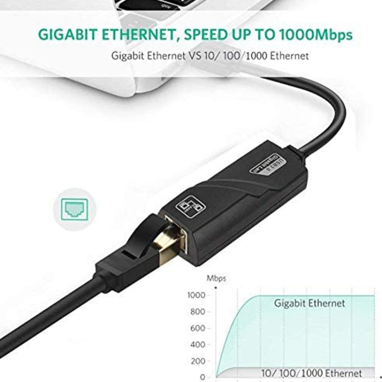 USB 3.0 10 / 100 / 1000Mbps Ethernet Adapter for Laptops, Plug and play(Black) - USB Network Adapter by PMC Jewellery | Online Shopping South Africa | PMC Jewellery | Buy Now Pay Later Mobicred