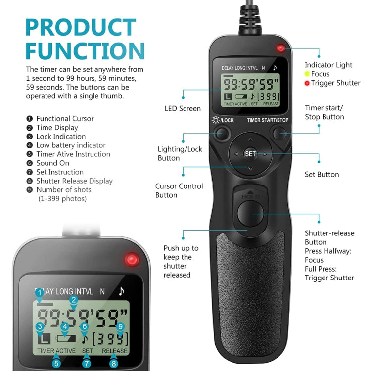 Aputure AP-TR3N LCD Timer Remote Cord for Nikon D5100,D3100, D7000, D5000, D90 - free shipping - PMC Jewellery - Order now!
