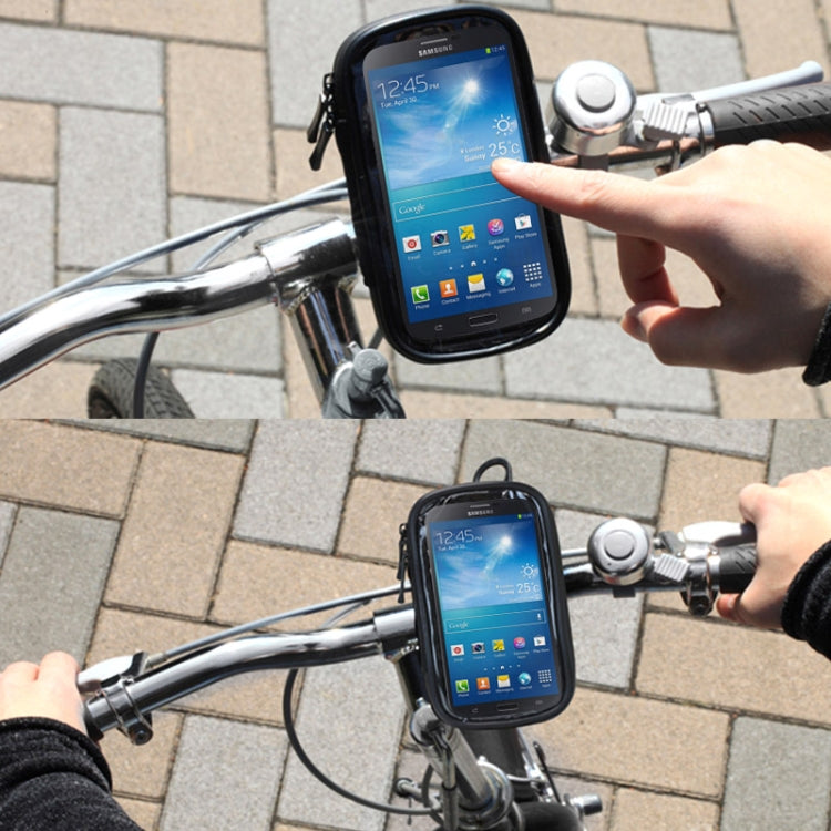 Bicycle Handlebar Mount Holder Water-resistant / Sand-proof / Snow-proof / Dirt-proof Zipper Touch Bag, Suitable for Galaxy Note III / N9000 & Mega 6.3 / i9200(Black)