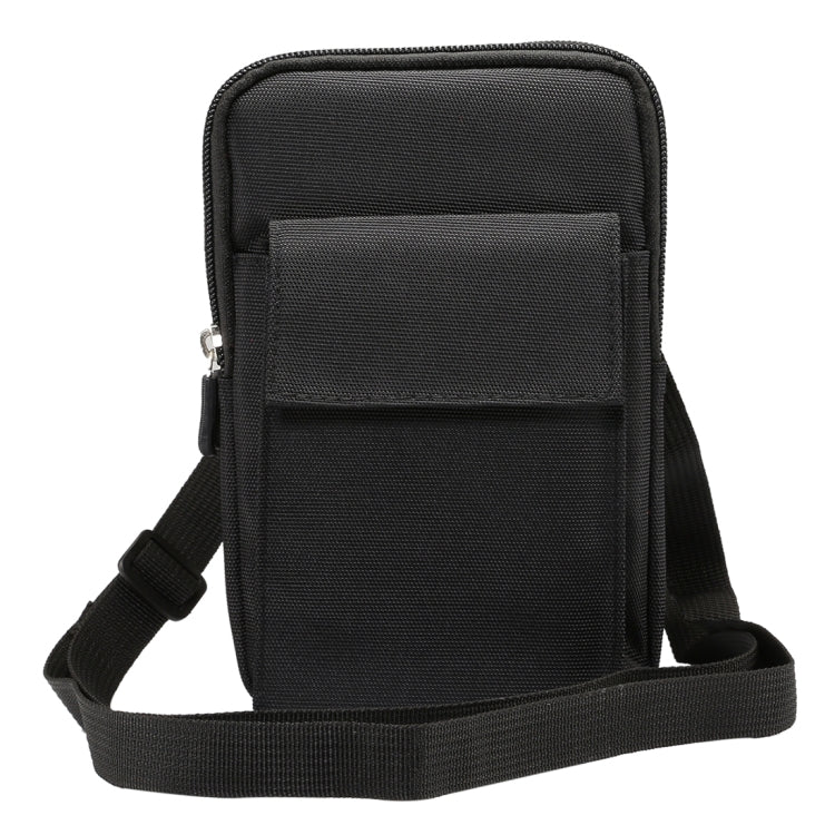 6.4 inch and Below Universal Polyester Men Vertical Style Case Shoulder Carrying Bag with Belt Hole & Climbing Buckle, For iPhone, Samsung, Sony, Huawei, Meizu, Lenovo, ASUS, Oneplus, Xiaomi, Cubot, Ulefone, Letv, DOOGEE, Vkworld, and other (Black)