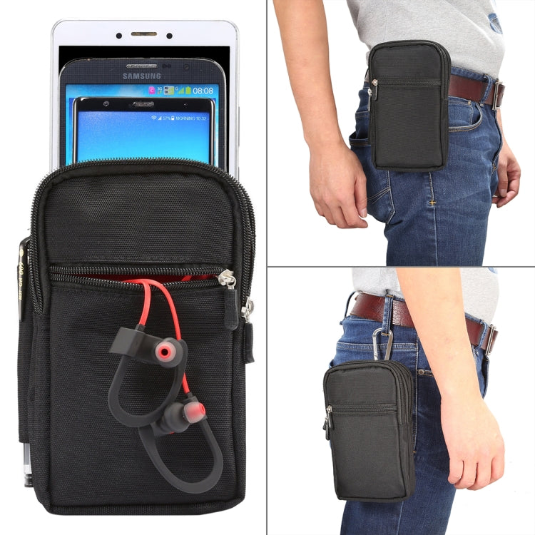 7 inch and Below Universal Polyester Men Vertical Style Case Waist Bag with Belt Hole & Climbing Buckle, For iPhone, Samsung, Sony, Huawei, Meizu, Lenovo, ASUS, Oneplus, Xiaomi, Cubot, Ulefone, Letv, DOOGEE, Vkworld, and other (Black)