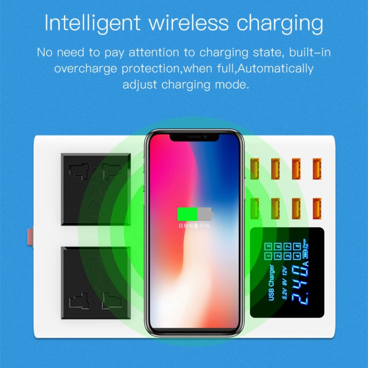 YC-CDA10W 10W Multi Port USB Intelligent Digital Display Fast Charging Wireless Charger, UK Plug