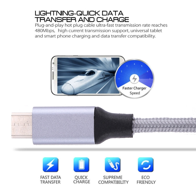 1m Wires Woven Metal Head USB-C / Type-C 3.1 to USB 3.0 Data / Charger Cable(Grey)
