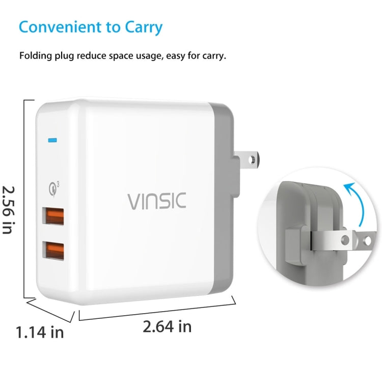 Vinsic 36W Portable Dual-Port Quick Charger 3.0 Dual-Port USB Wall Charger Travel Adapter, For iPhone/iPad, Galaxy S7/S6/Edge/Plus, Mi5 etc, US Plug