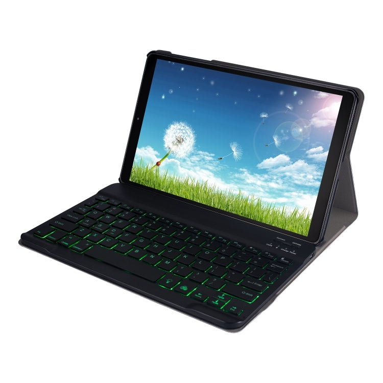 DY510D Colorful Lighting Detachable Plastic Bluetooth Keyboard Tablet Case for Samsung Galaxy Tab A 10.1 (2019) T510 / T511, with Holder (Sapphire Blue)