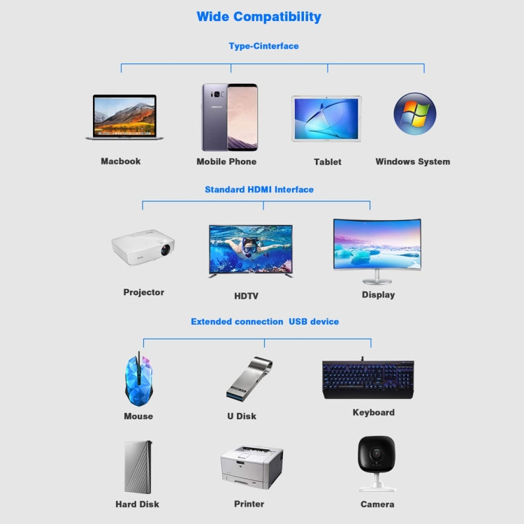 11 in 1 VGA + LAN Port + 4 x USB 3.0 + SD / TF Card + HDMI + Audio Port + USB-C / Type-C Female to USB-C / Type-C HUB Adapter (Silver)