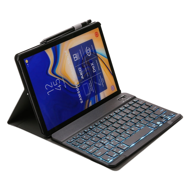 ST830S Bluetooth 3.0 Fine Wool Texture PU Leather ABS Detachable Seven-color Backlight Bluetooth Keyboard Leather Tablet Case for Samsung Galaxy Tab S4 10.5 inch T830 / T835, with Pen Slot & Holder (Black) - Samsung Keyboard by PMC TechLife | Online Shopping South Africa | PMC TechLife