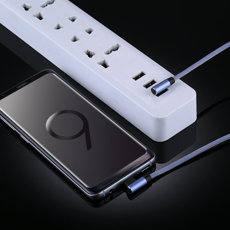 1m 2.4A Output USB to USB-C / Type-C Double Elbow Design Nylon Weave Style Data Sync Charging Cable(Blue) - USB-C & Type-C Cable by PMC TechLife | Online Shopping South Africa | PMC TechLife | Buy Now Pay Later Mobicred