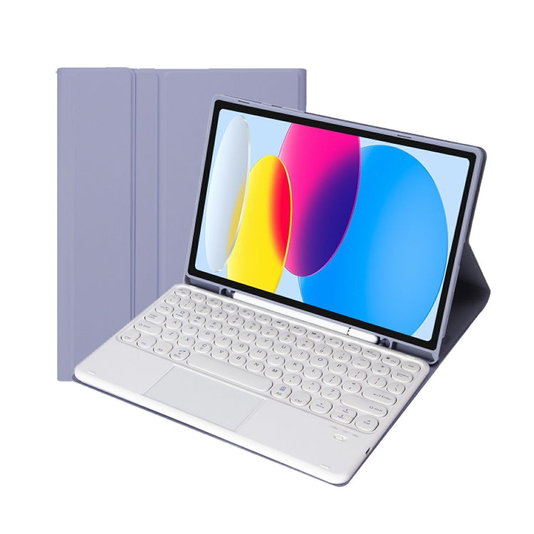 For iPad 11 2025 / 10th Gen 10.9 2022 YA10B-A Lambskin Texture Bluetooth Touch Keyboard Leather Tablet Case with Pen Slot (Purple)