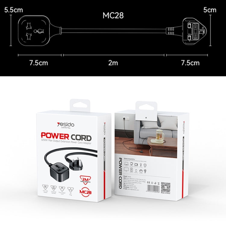 Yesido MC28 UK Plug to Universal Plug Power Extension Cable, Length: 2m - Plug Adaptor by Yesido | Online Shopping South Africa | PMC TechLife | Buy Now Pay Later Mobicred