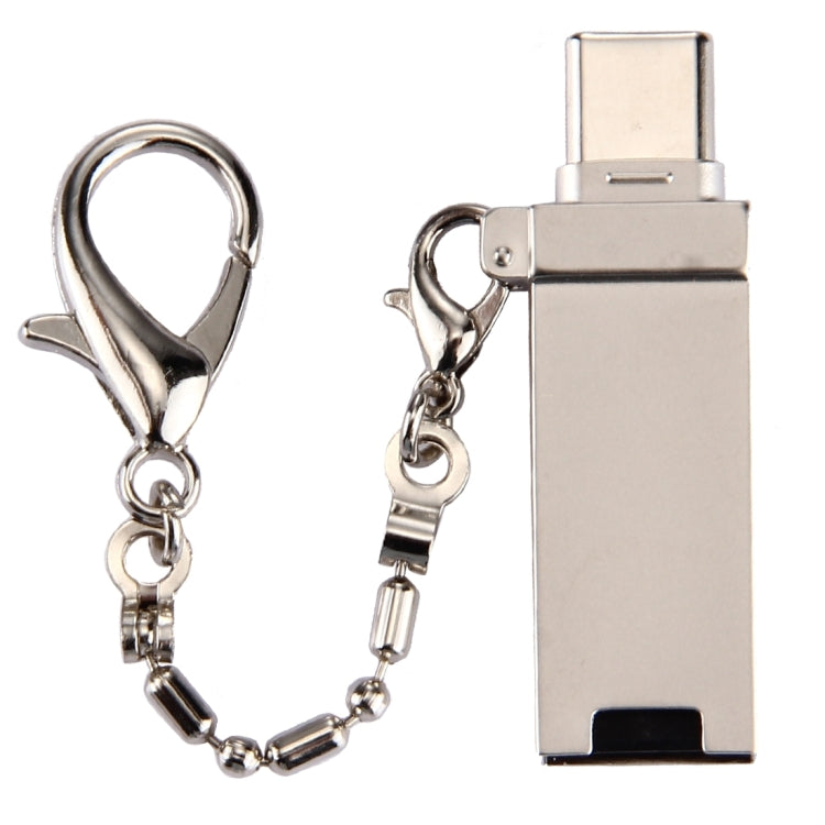 Mini Aluminum Alloy USB 2.0 Female to USB-C / Type-C Male Port Connector Adapter with Chain(Gold)