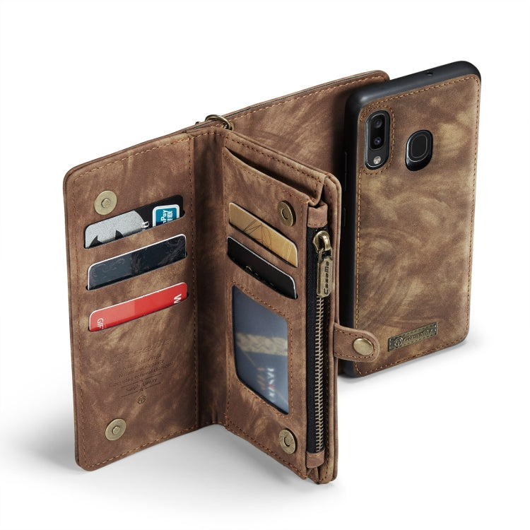 CaseMe-008 Detachable Multifunctional Retro Frosted Horizontal Flip Leather Case for Galaxy A20 / M10S, with Card Slot & Holder & Zipper Wallet & Photo Frame(Brown)
