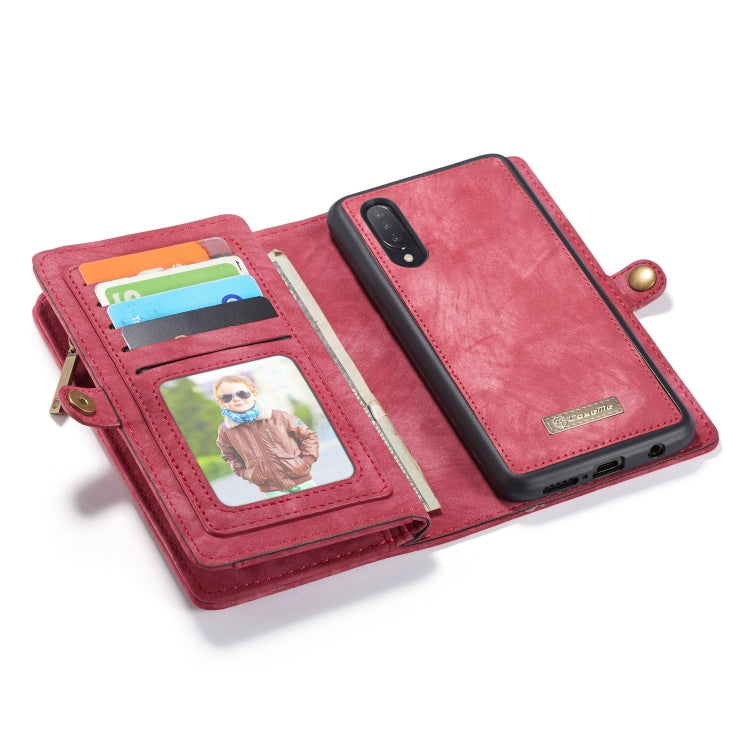 CaseMe-008 Detachable Multifunctional Retro Frosted Horizontal Flip Leather Case for Galaxy A50, with Card Slot & Holder & Zipper Wallet & Photo Frame(Red) - free shipping - PMC Jewellery - Order now!