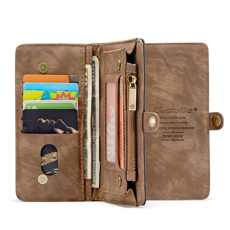 CaseMe-008 Detachable Multifunctional Retro Frosted Horizontal Flip Leather Case for Galaxy A50, with Card Slot & Holder & Zipper Wallet & Photo Frame(Brown)