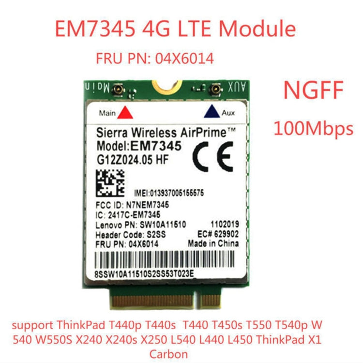 EM7345 4G Module NGFF M.2 WWAN Card 04 x 6014 4G LTE / HSPA + 42Mbps Card for Lenovo IBM / ThinkPad T450 / X240 - Add-on Cards by PMC TechLife | Online Shopping South Africa | PMC TechLife