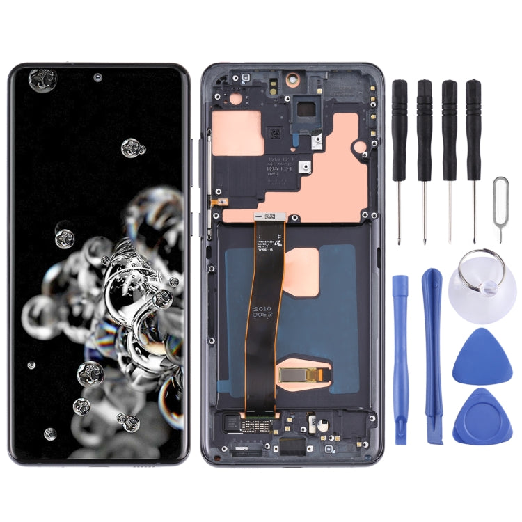 Original Super AMOLED LCD Screen for Samsung Galaxy S20 Ultra 4G/S20 Ultra 5G Digitizer Full Assembly with Frame (Black)
