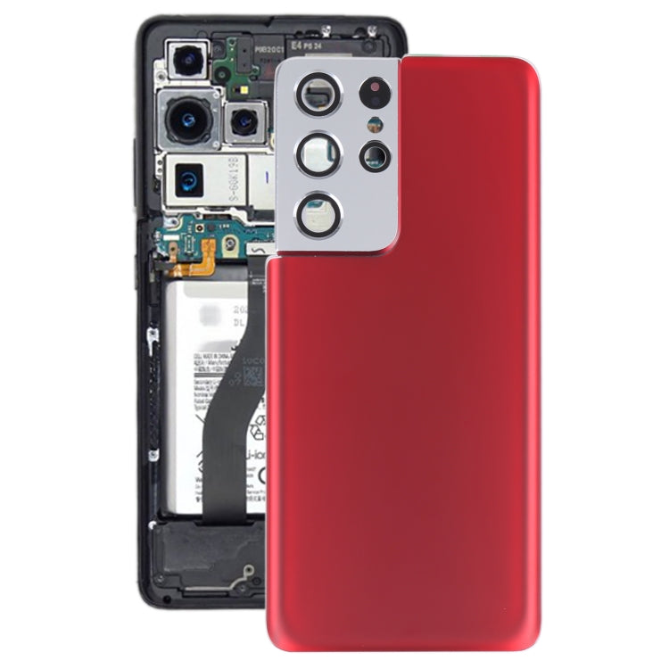 For Samsung Galaxy S21 Ultra 5G Battery Back Cover with Camera Lens Cover (Red)