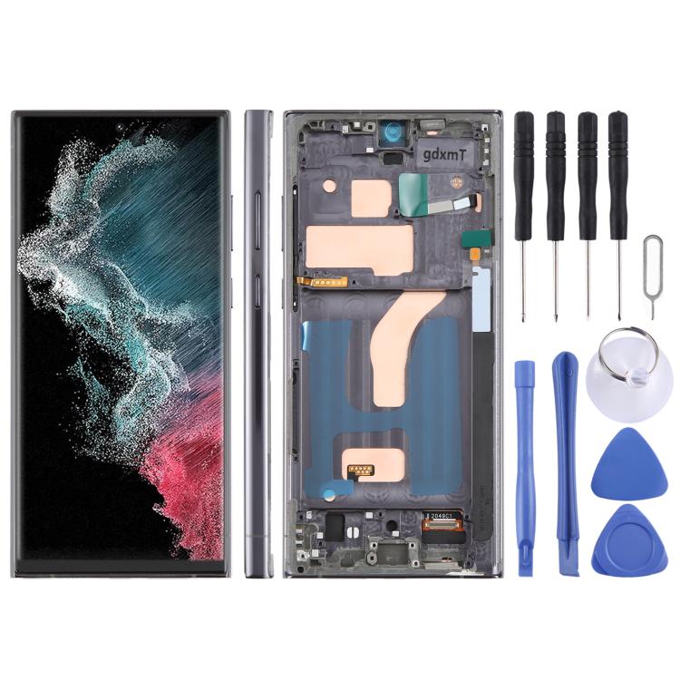 For Samsung Galaxy S22 Ultra SM-S908B 6.72 inch TFT LCD Screen Digitizer Full Assembly with Frame, Not Supporting Fingerprint Identification (Grey)