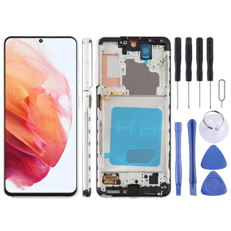 For Samsung Galaxy S21 5G SM-G991B 6.12 inch TFT LCD Screen Digitizer Full Assembly with Frame, Not Supporting Fingerprint Identification (Silver)