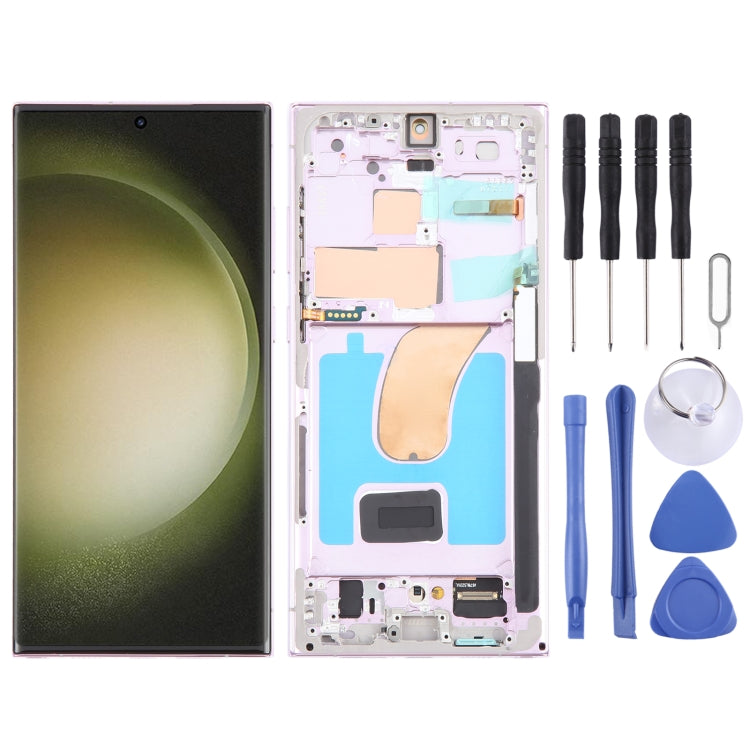 For Samsung Galaxy S23 Ultra 5G SM-S918U US Edition 6.78 inch OLED LCD Screen Digitizer Full Assembly with Frame (Purple)