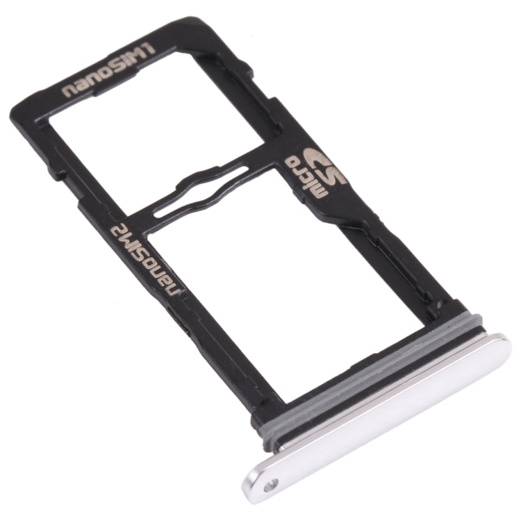 Nano SIM Card Tray + Nano SIM Card Tray / Micro SD Card Tray for LG G8S ThinQ LMG810, LM-G810, LMG810EAW (Silver)
