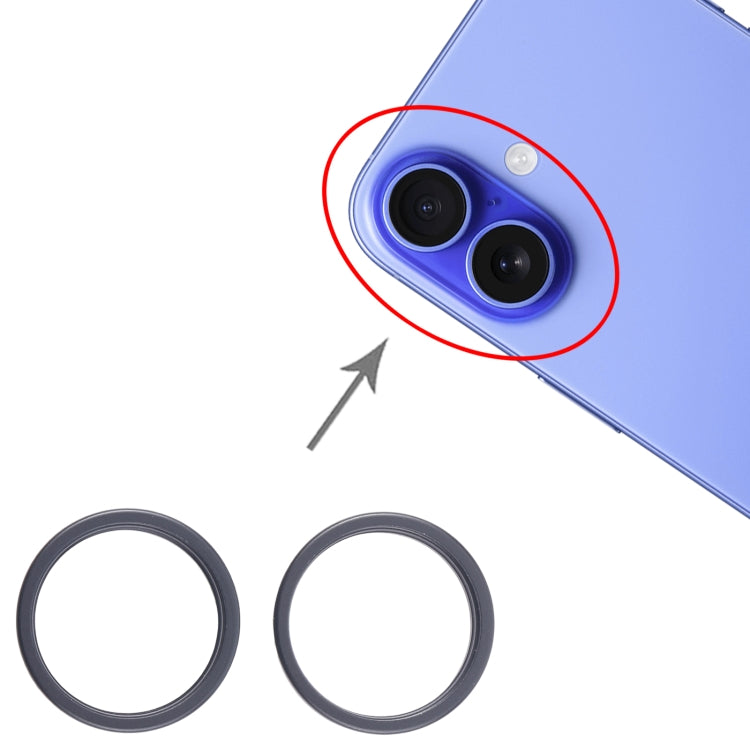 For iPhone 16 2pcs/set Rear Camera Glass Lens Metal Outside Protector Hoop Ring (Black) - by PMC Jewellery | Online Shopping South Africa | PMC Jewellery | Buy Now Pay Later Mobicred