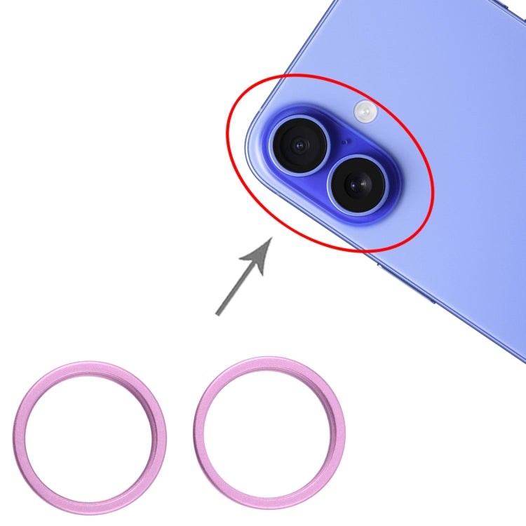 For iPhone 16 2pcs/set Rear Camera Glass Lens Metal Outside Protector Hoop Ring (Purple) - by PMC Jewellery | Online Shopping South Africa | PMC Jewellery | Buy Now Pay Later Mobicred
