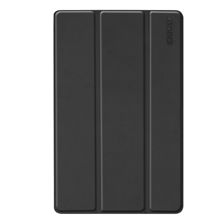 ENKAY PU Leather + Plastic Bottom Case with Three-folding Holder for Galaxy Tab A 10.1 (2019) T510 / T515(Black)