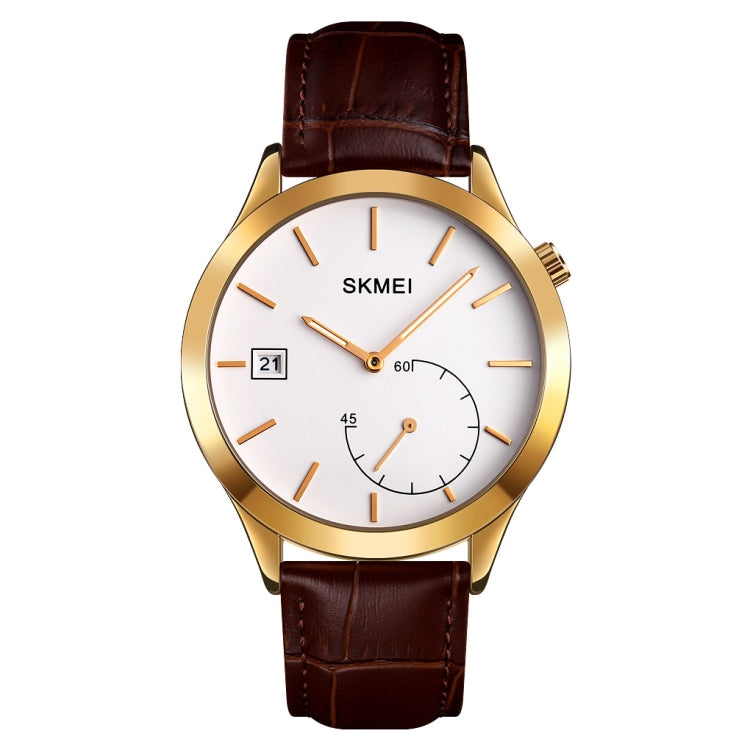 SKMEI 1581 Creative Fashion Men Watch Simple Casual Outdoor Sports Water-resistant Two-Pin Quartz Watch(Gold Coffee)