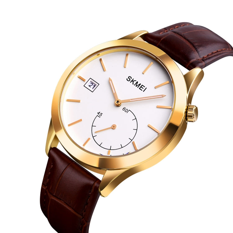 SKMEI 1581 Creative Fashion Men Watch Simple Casual Outdoor Sports Water-resistant Two-Pin Quartz Watch(Gold Coffee)