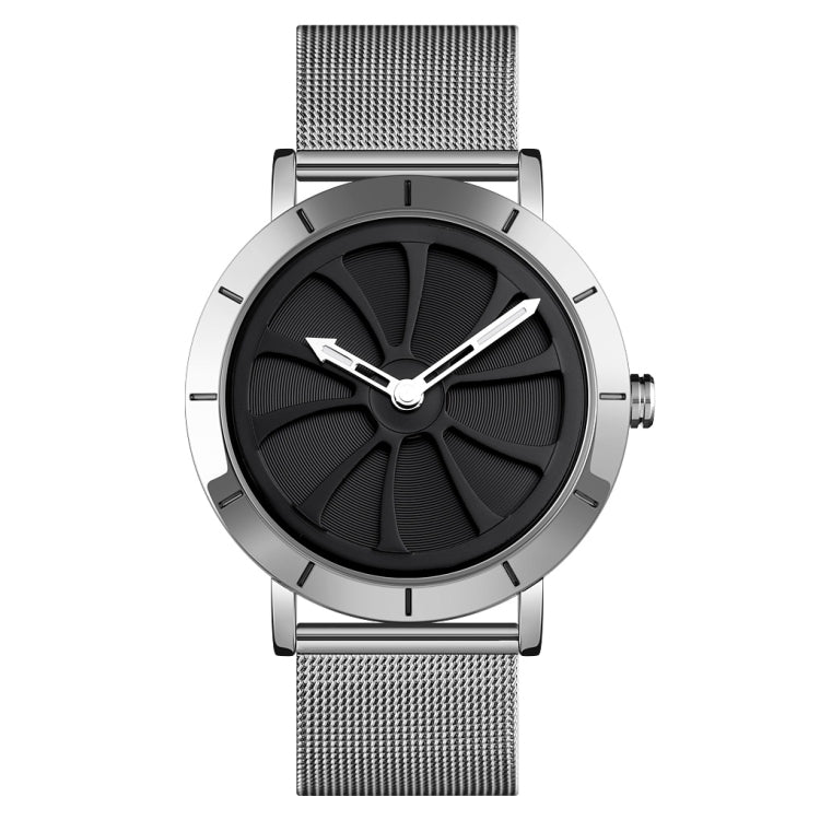 SKMEI 9204 Fashion Skeleton Rotating Dial Water-resistant Business Mesh Belt Quartz Watch Men Watch(Silver Black)