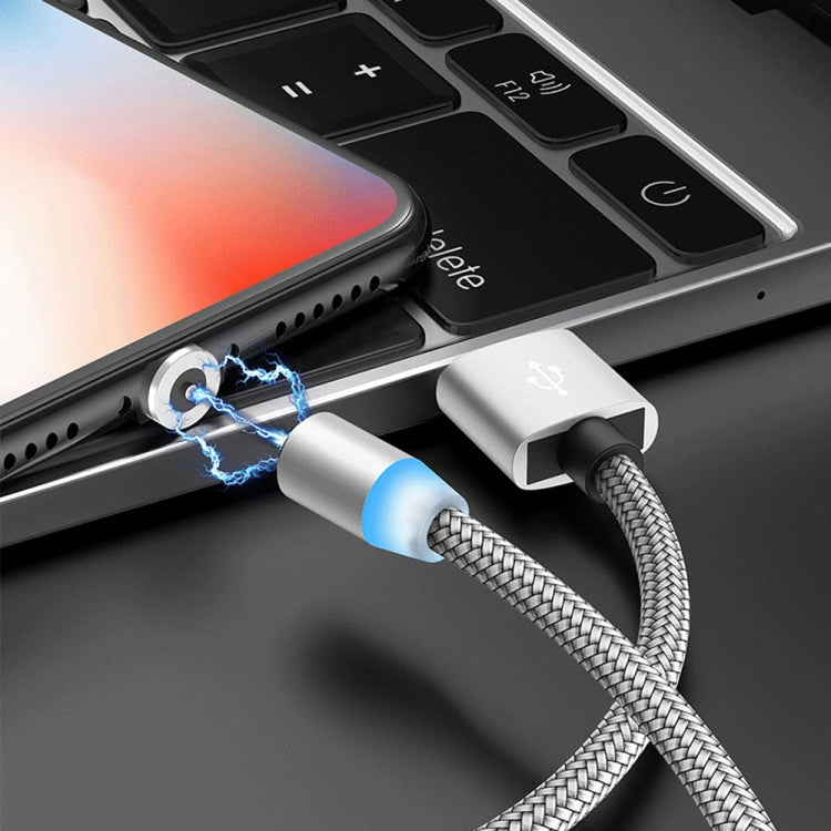 USB to 8 Pin Magnetic Metal Connector Nylon Two-color Braided Magnetic Data Cable, Cable Length: 1m(Silver)