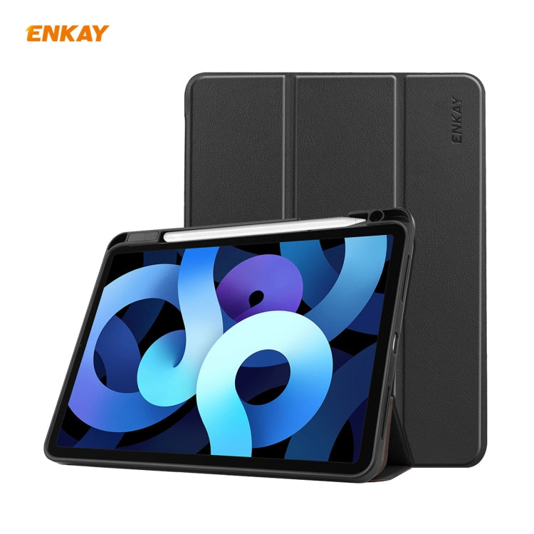 For iPad Air 11 2024 / Pro 11 2018 / Air 10.9 2022 ENKAY TPU Leather Smart Tablet Case with Pen Slot(Black)