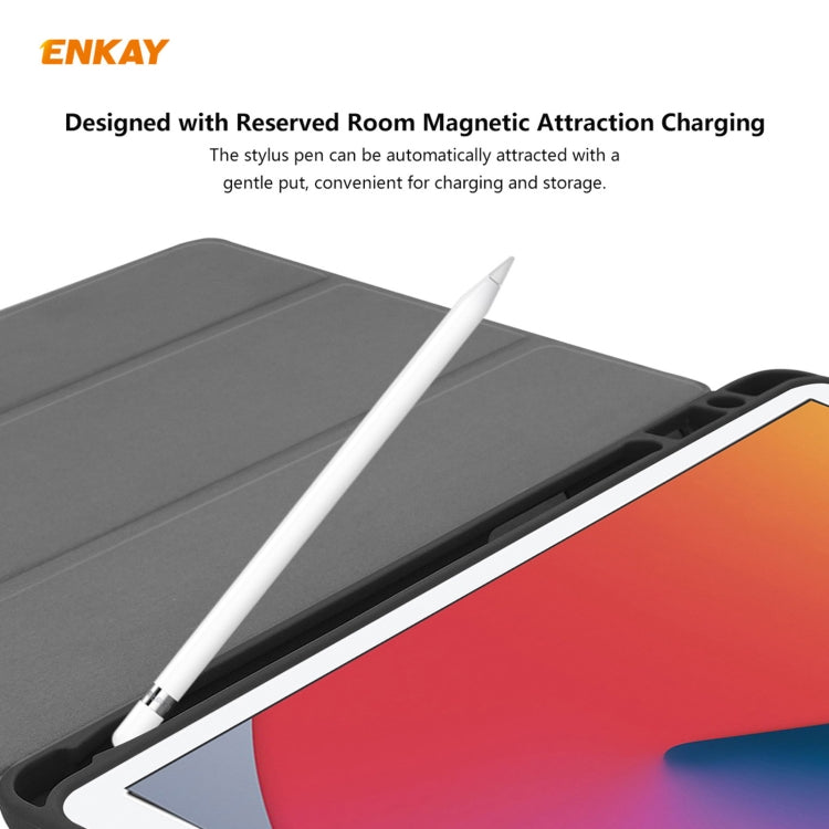 For iPad 10.2 2021 / 2020 / 2019 ENKAY ENK-8016 PU Leather + TPU Smart Case with Pen Slot(Black)