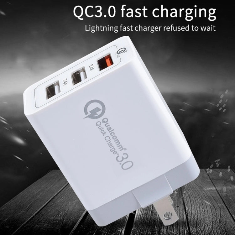 SDC-30W 2 in 1 USB to 8 Pin Data Cable + 30W QC 3.0 USB + 2.4A Dual USB 2.0 Ports Mobile Phone Tablet PC Universal Quick Charger Travel Charger Set, US Plug