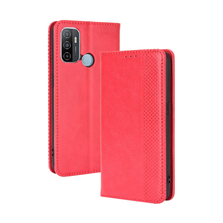For OPPO A53 2020 / A53S 2020 / A33 Magnetic Buckle Retro Crazy Horse Texture Horizontal Flip Leather Case with Holder & Card Slots & Photo Frame(Red)